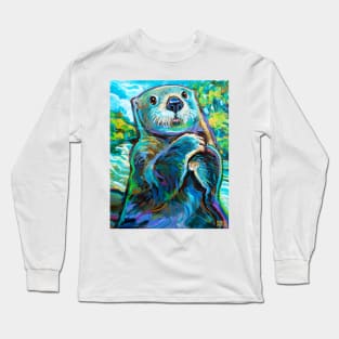 Psychedelic River Otter by Robert Phelps Long Sleeve T-Shirt